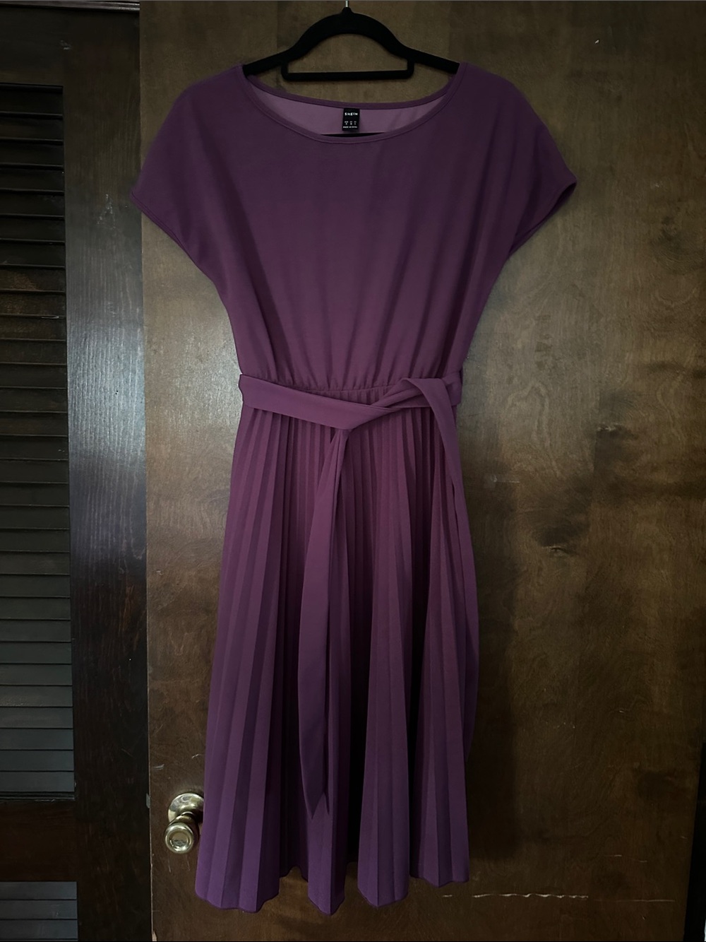 SHEIN Plum Pleated Midi Dress with Self Tie
